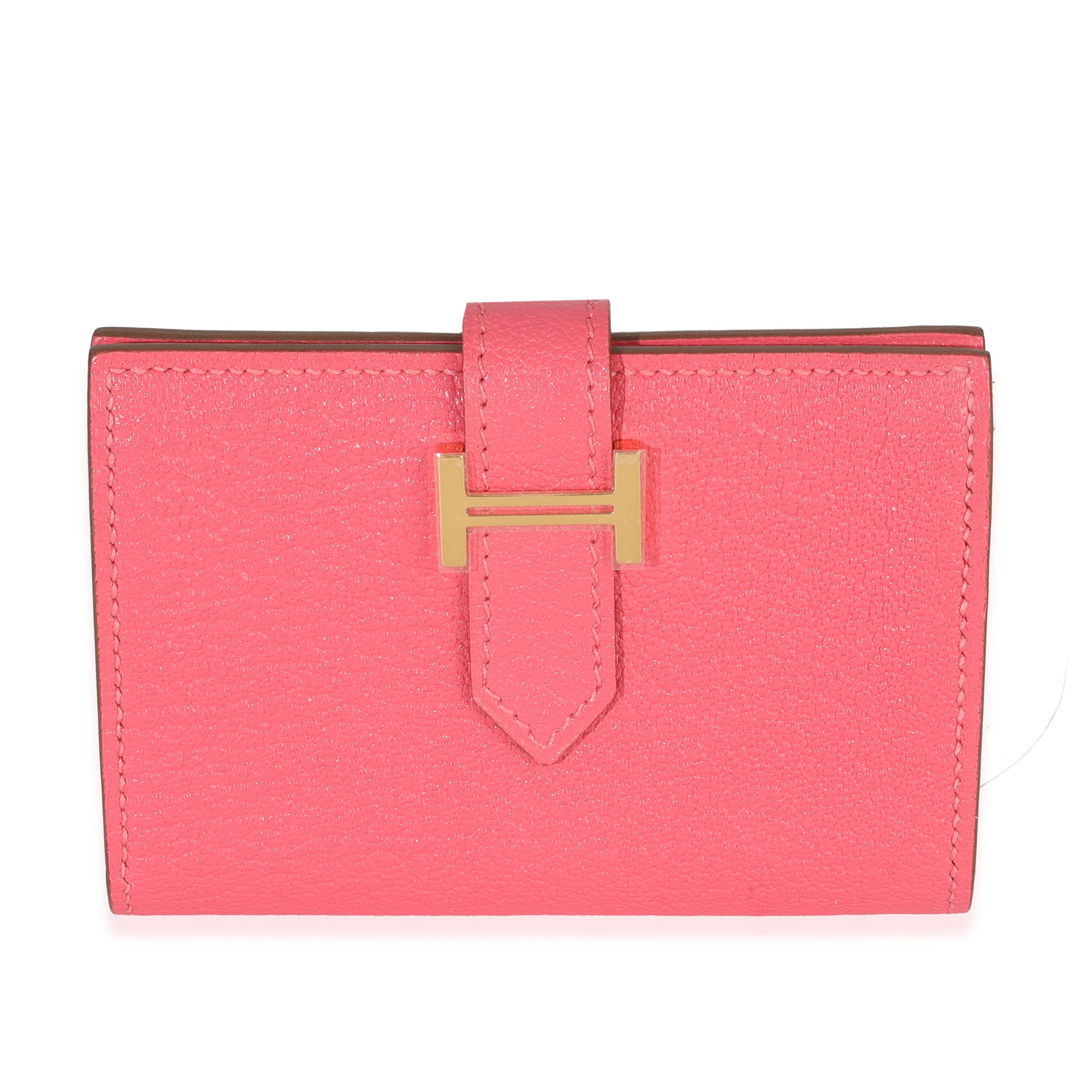 Herms Rose Lipstick Chevre Mysore Bearn Wallet Ghw